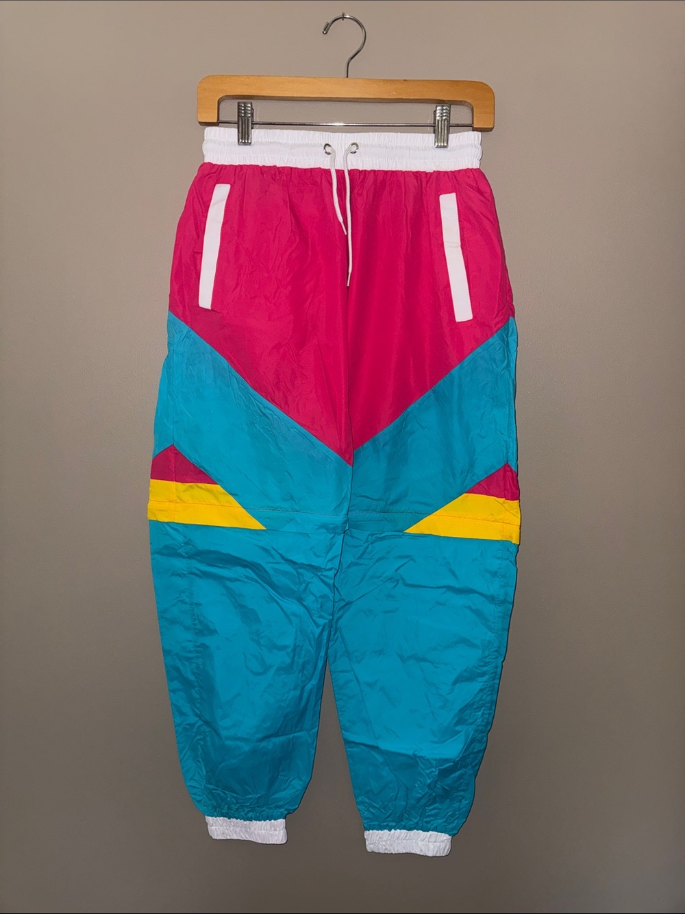 Retro Colorblock Windbreaker Joggers/shorts - Pink, Teal & Yellow